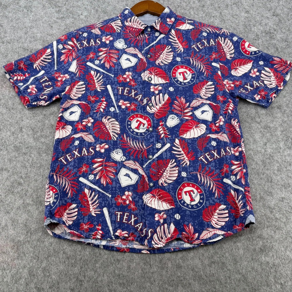 Tommy Bahama MLB Texas Rangers Floral Baseball Shirt Mens Small Blue Red